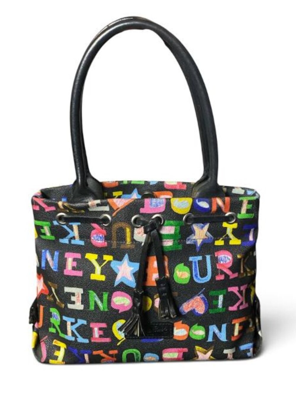 Vintage Y2K Dooney & Bourke Tassel Tote Bag Purse Crayon Graffiti Leather